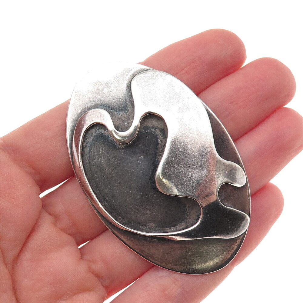 925 Sterling Silver Vintage Modernist Oxidized Slide Pendant